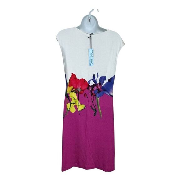 CYNTHIA ROWLEY TANK DRESS BRIGHT MULTI-COLORS FLORAL BORDER RAYON BLEND SMALL - Picture 2 of 7